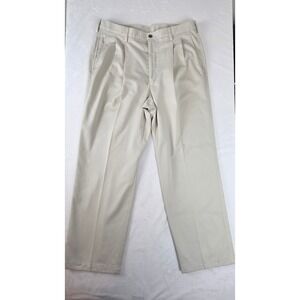 Haggar Generations Men's 36x30 Beige Pleated Chino Pants Cotton Casua